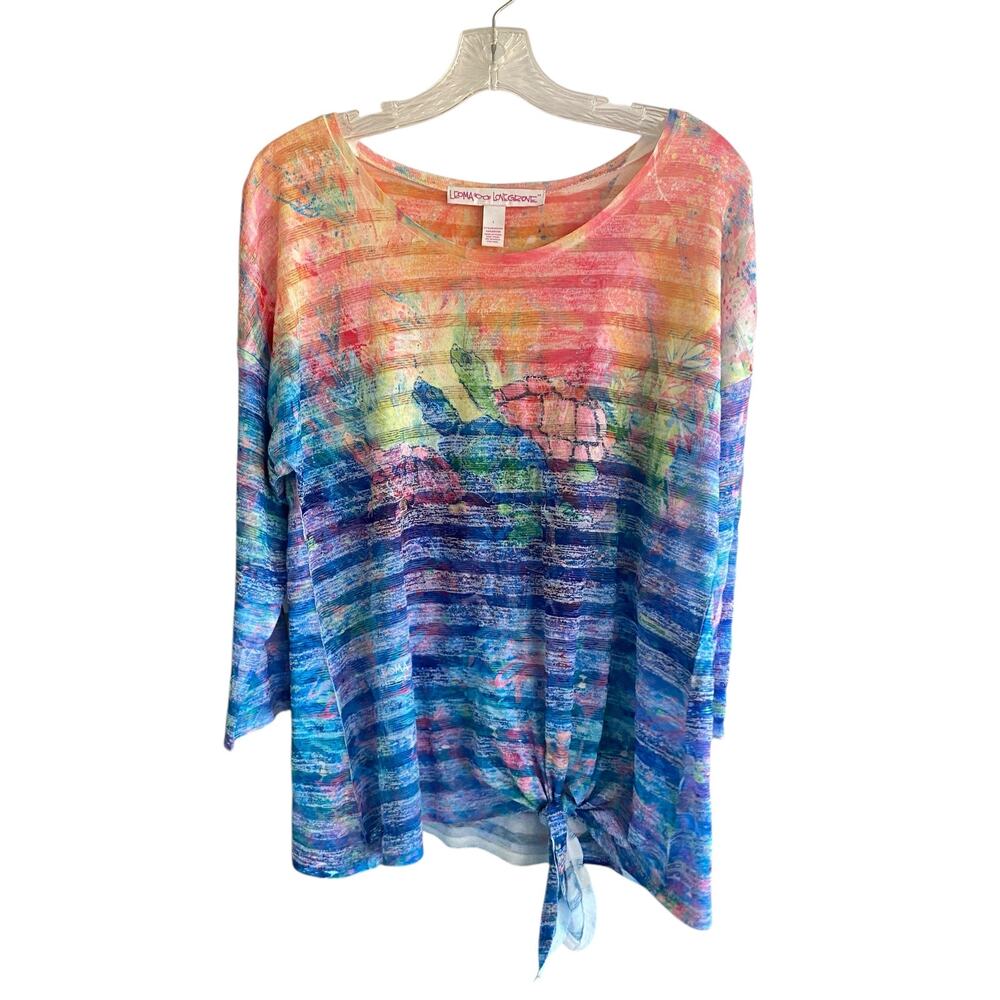 Leoma Lovegrove Top Artsy Eclectic Art-to-Wear Tropical Boho Festival Turtle